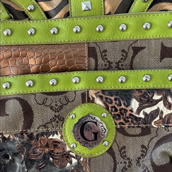 Guess Y2K Logo Crossbody Bag Green Studded Patchwork - Picture 3 of 7